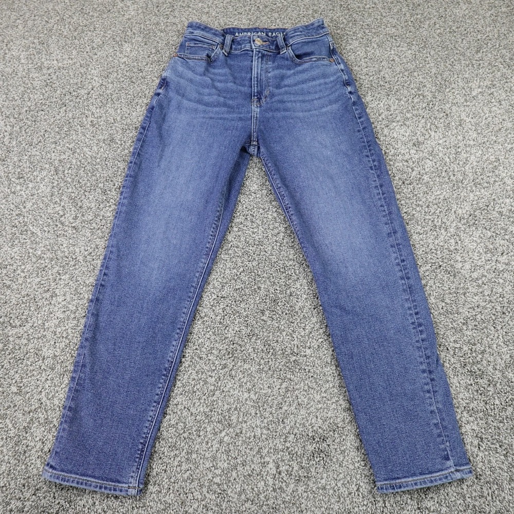 American Eagle Jeans Womens 2 Dark Blue Denim Pants Mom Stretch Flex Fade Preppy